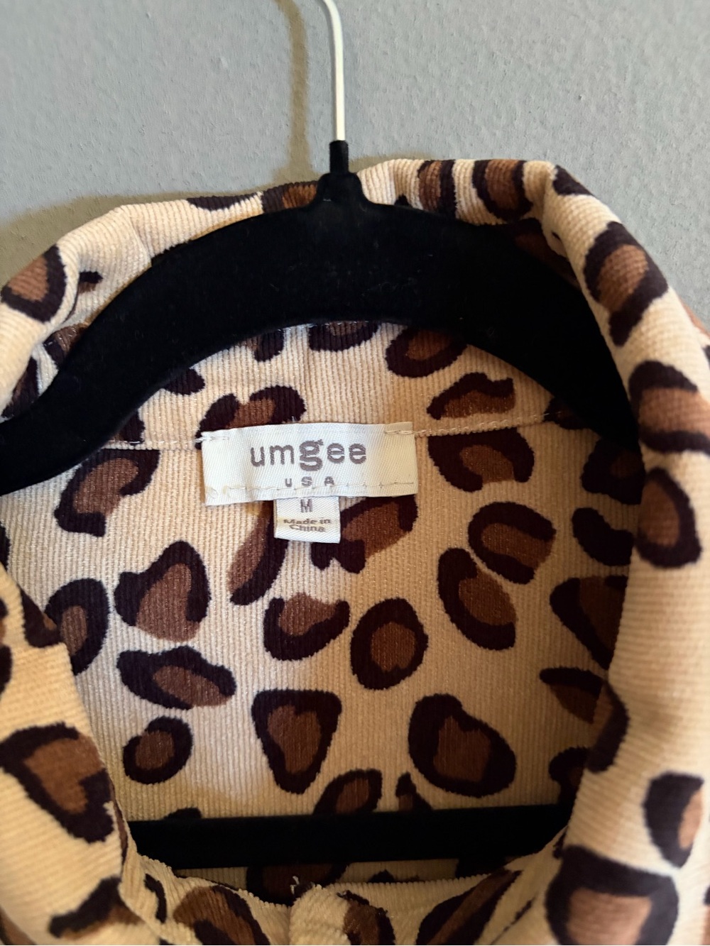 Umgee Leopard & Cream Patchwork Corduroy Shacket Raw Hem Oversized Western Boho - Picture 5 of 12